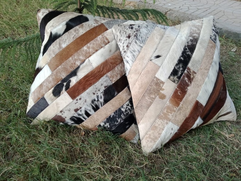Set of 2 Exotic Tricolor Cowhide Cushion Pillowcases Stripe Design Multi Color Tri Color 16 X 16 Home Decor Cushion Pillow Covers Sofa Set