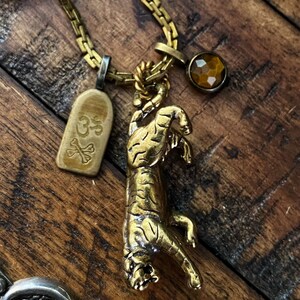 Pirate Chainz custom Gold toned brass 24” necklace w/ heavy Tiger gemstone faceted tigers eye Thai lucky pendant unisex goth biker jewelry image 4