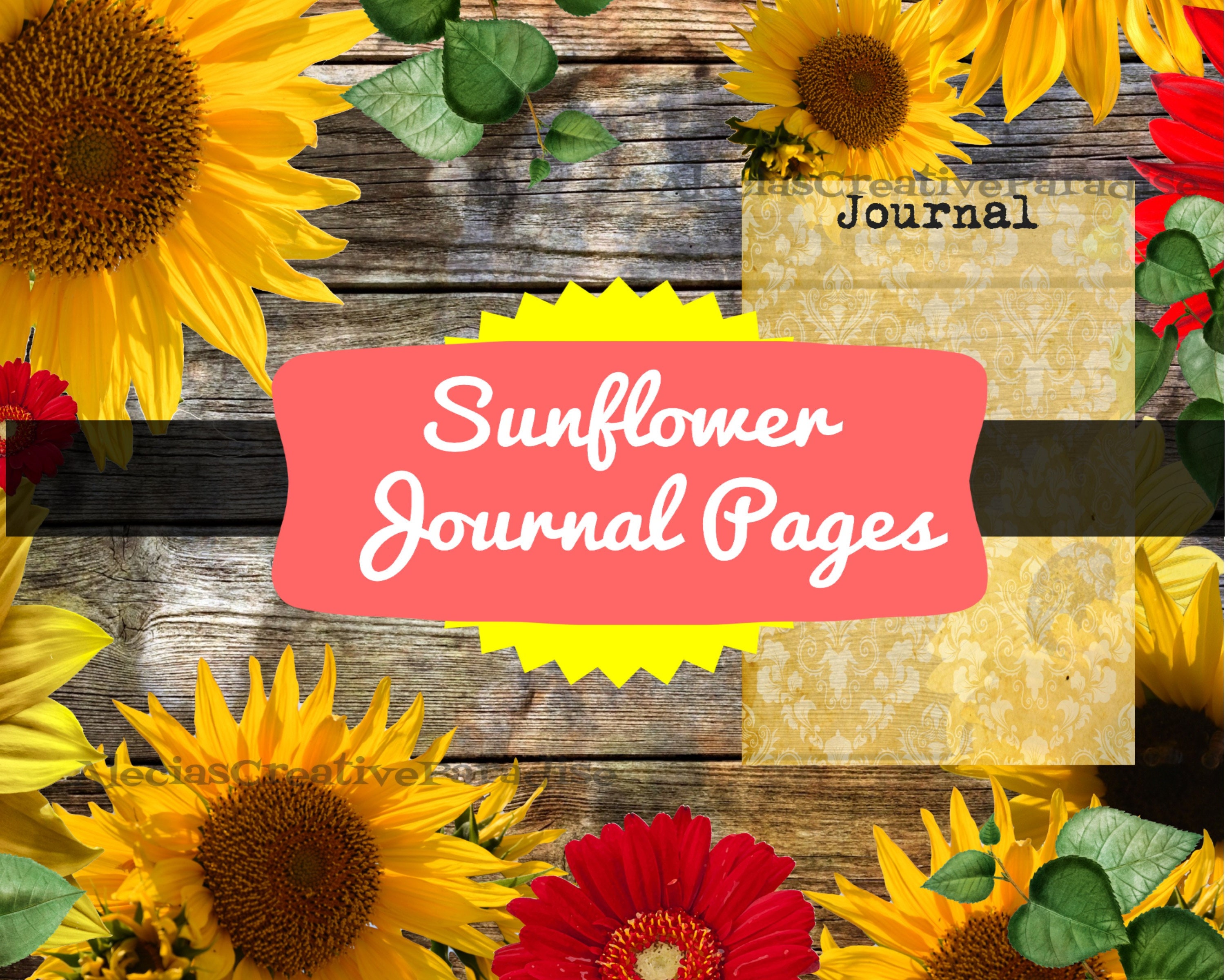 Digital Sunflower Journal Pages Tear Pages Collage Pages for Etsy