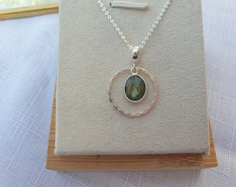 Labradorite necklace, lithotherapy necklace, stone and silver jewel, lithotherapy jewel, labradorite and silver pendant, PTEP jewel