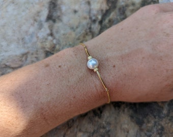 Women's bracelet jewel, white pearl bracelet, gold bracelet and bridal white pearl, goldfilled jewel, semi rigid PTEP pearl jewel
