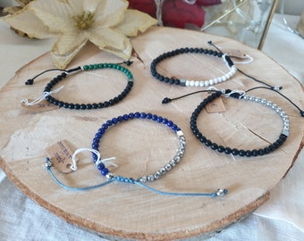 Mixed bracelets man woman sliding with semi-precious stones in 4 mm, two-tone PTEP bracelets to give style to the wrists