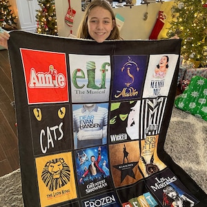Custom Musical Theater Fan Blanket- customize with your favorite musicals- Phantom of the Opera, Les Miserables, School of Rock