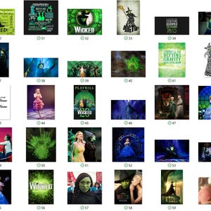 May include: A collage of images featuring the musical Wicked. The images include the Wicked logo, the characters Elphaba and Glinda, and various scenes from the musical.