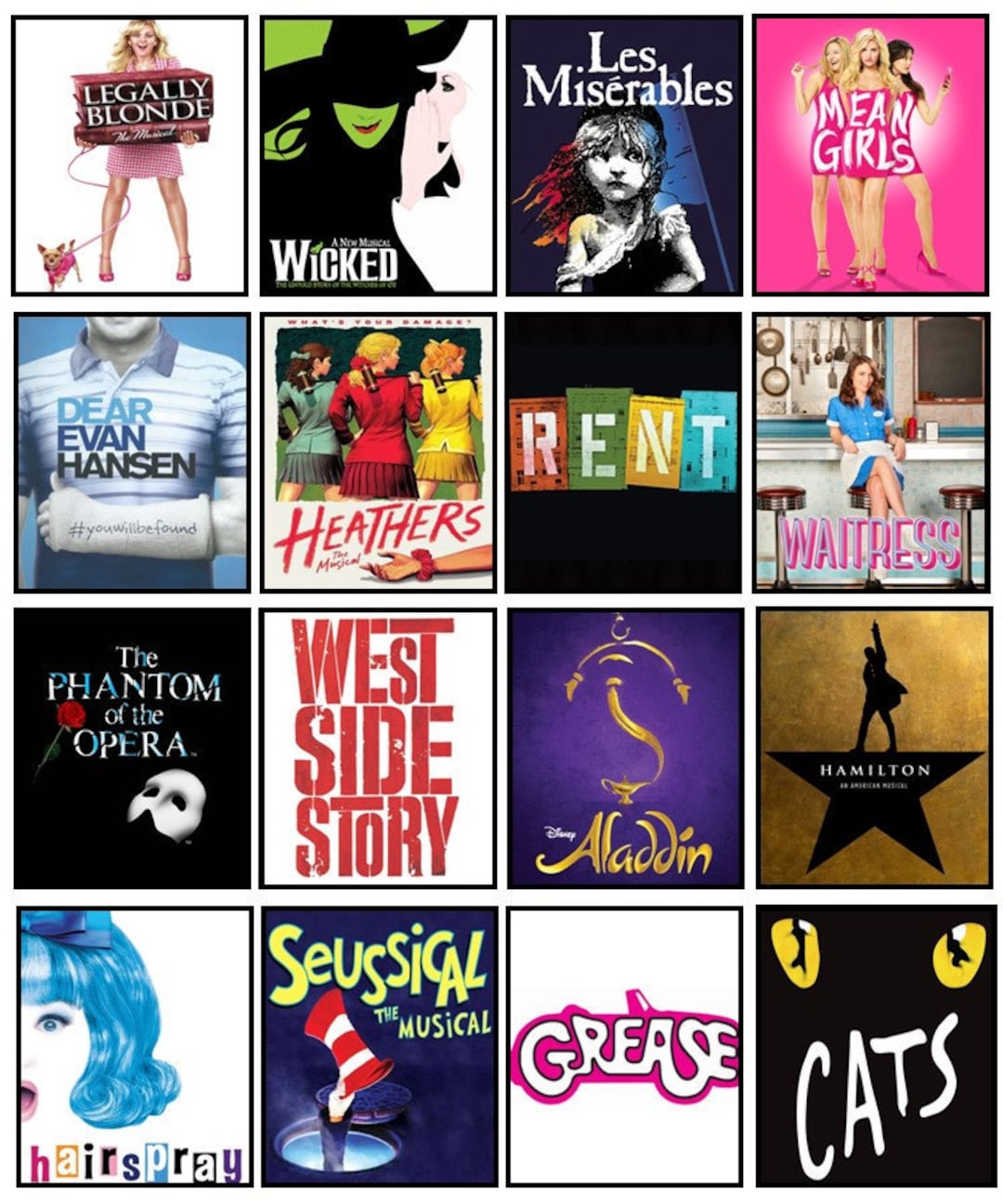 Musical Theatre Tribute Art CUSTOM BROADWAY POSTER 16 Shows Broadway