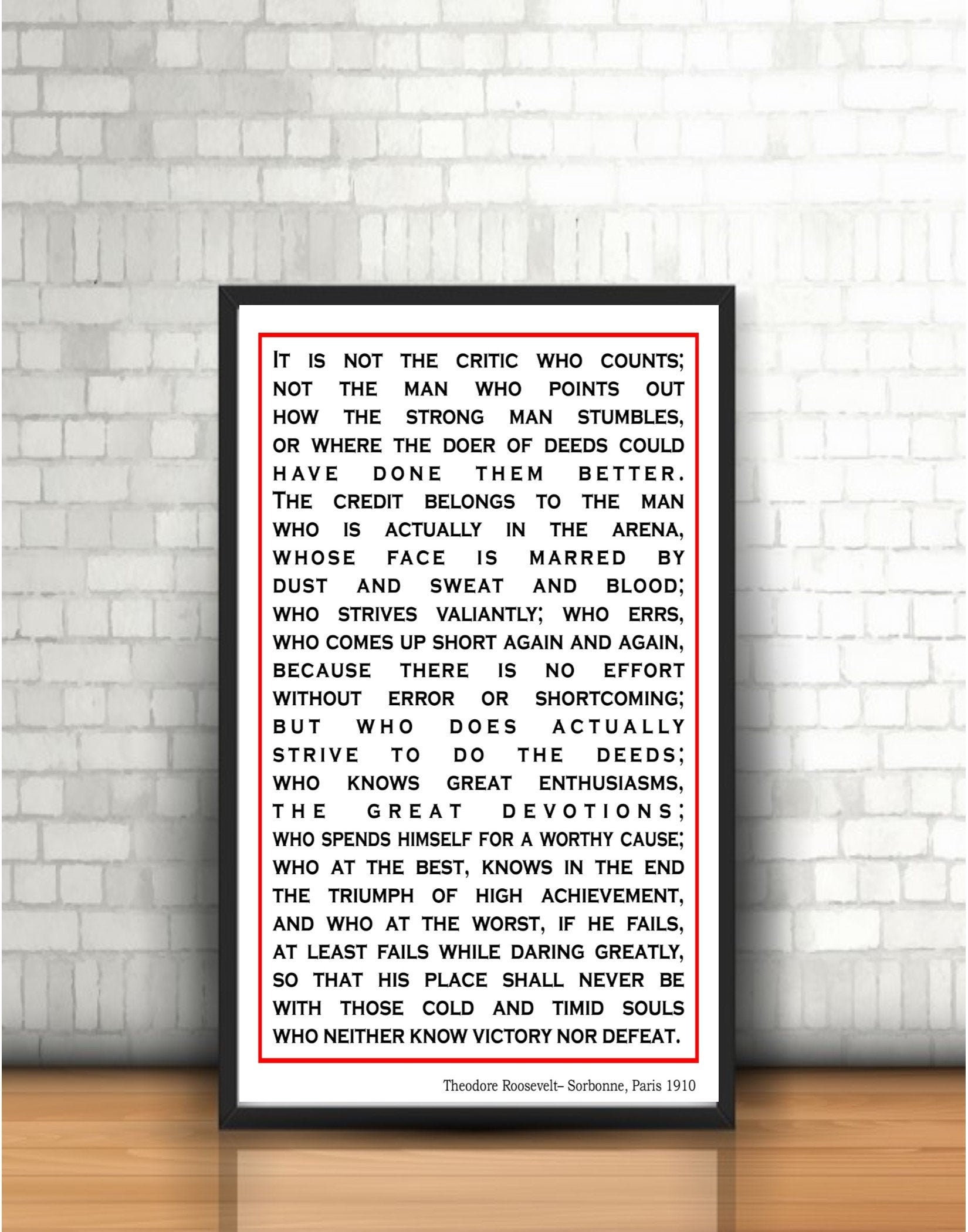 The Man In the Arena Famous Speech on Canvas, Theodore Roosevelt's Famous 1910 Speech- Graduation Gift, New Job, Promotion