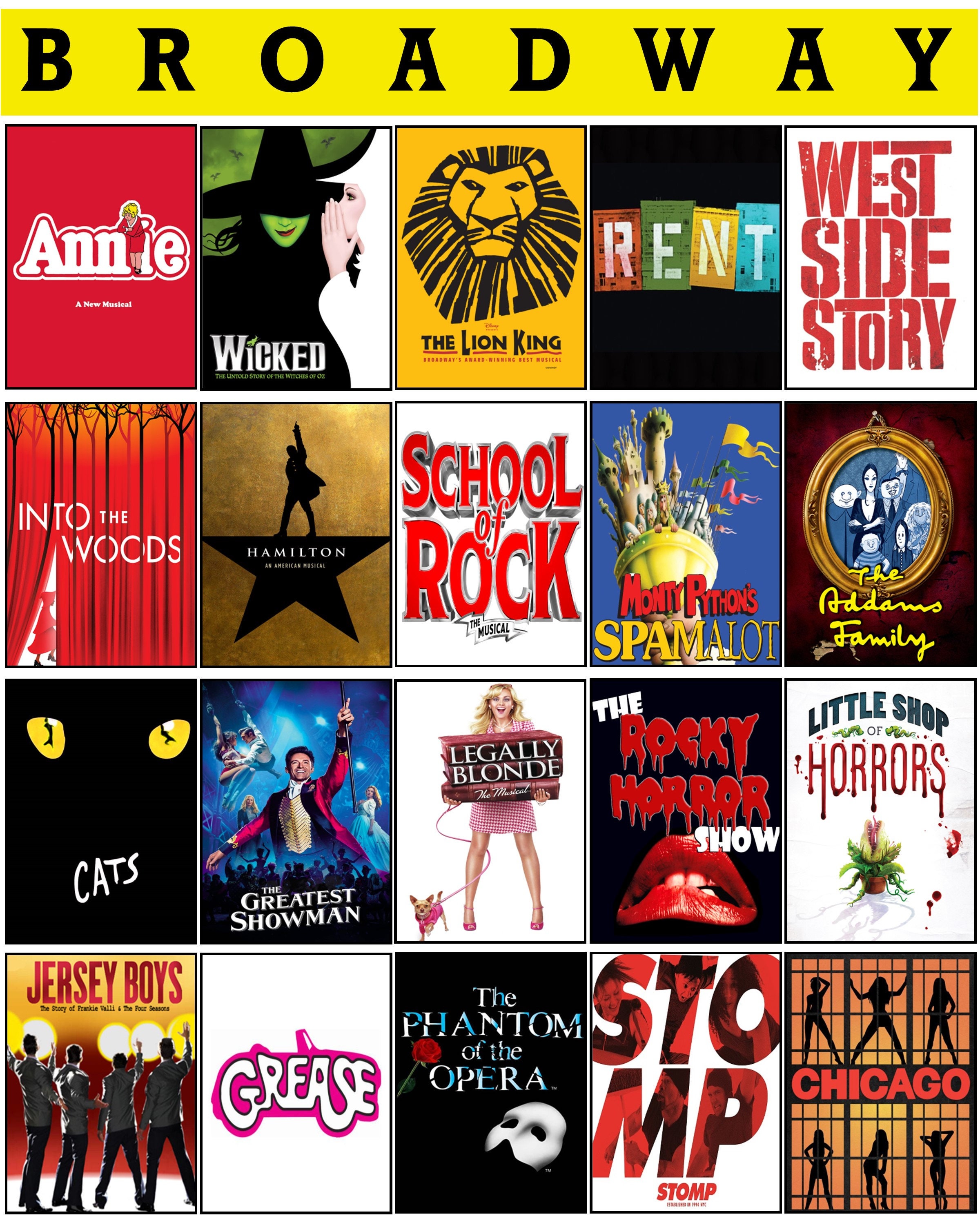 Broadway Musical Tribute Art- CUSTOM BROADWAY POSTER - 25 Shows ...