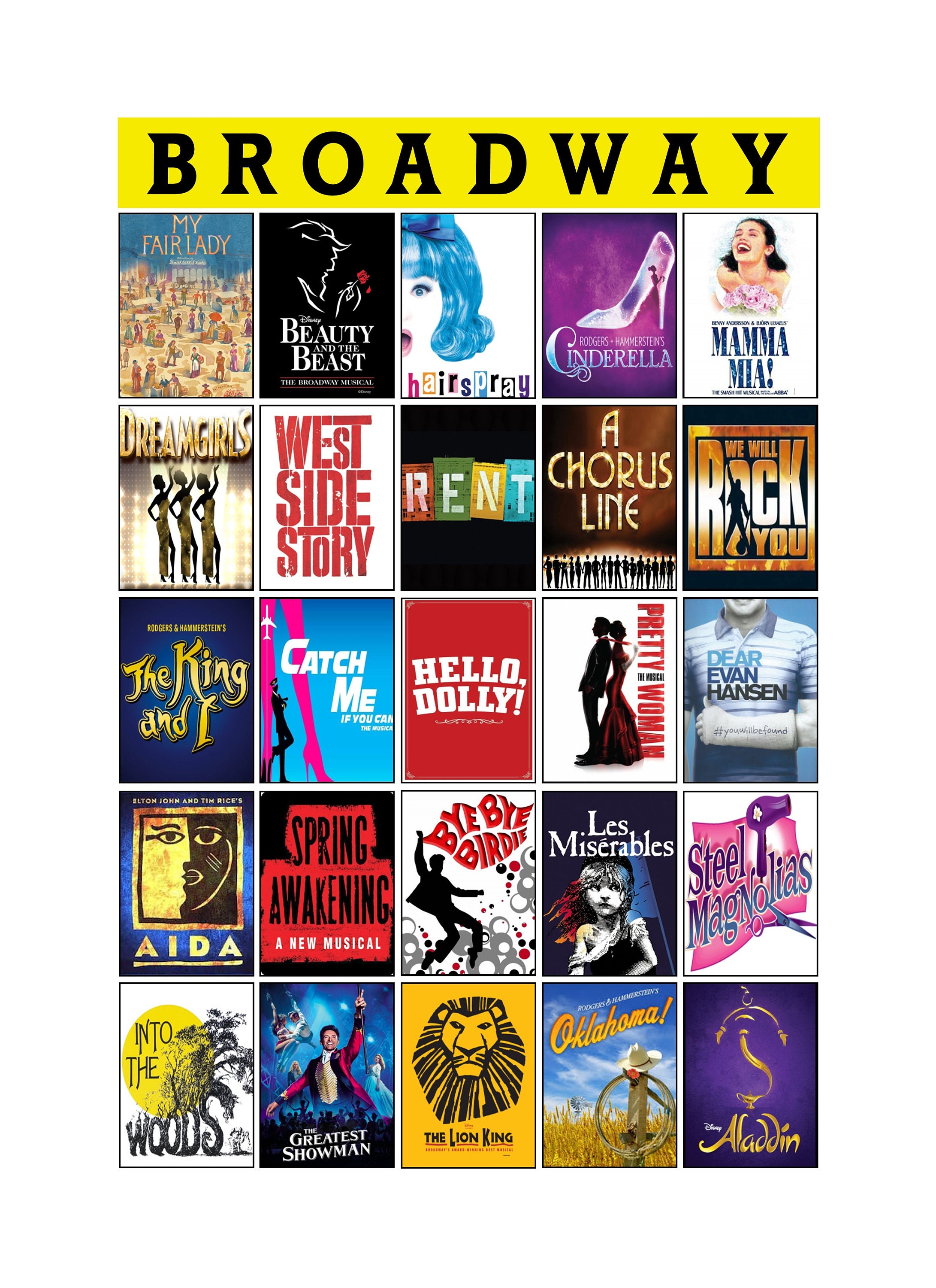 Broadway Musical Tribute Art- CUSTOM BROADWAY POSTER - 25 Shows ...