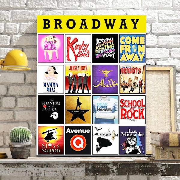 Broadway Musical Tribute Art- CUSTOM BROADWAY POSTER - 16 Shows Broadway, Musical Theatre, Instant Digital Download, Wall Art Print, 16x20