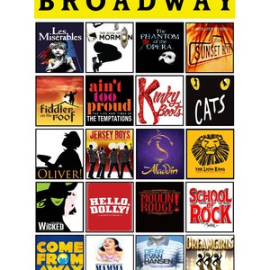 Broadway Musical Tribute Art- CUSTOM BROADWAY POSTER - 20 Shows Broadway, Musical Theatre, Instant Digital Download, Wall Art Print, 16x20
