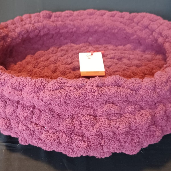 Crocheted Pet Bed - Cat Bed - Dog Bed - Small Animal Bed - Pet Bed - Yarn Bed - Cozy Bed- Size Large- Wine