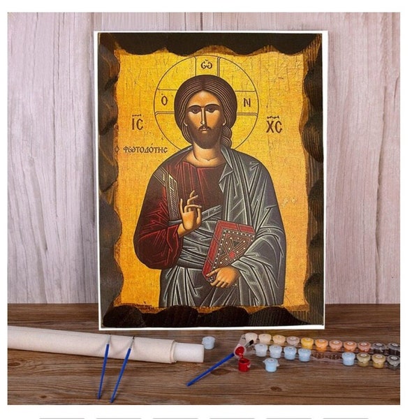 Paint by number DIY Pantocrator Orthodox Icon Painting plus a Set of  Acrylic Paints