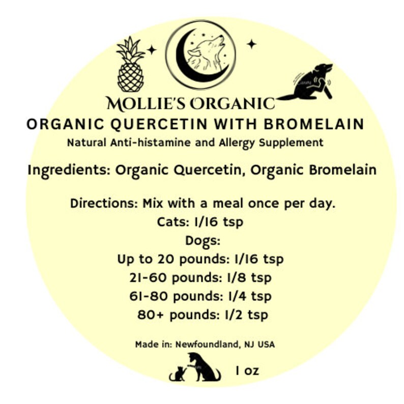 Organic Quercetin With Bromelain for Cats and Dogsallergy Supplement