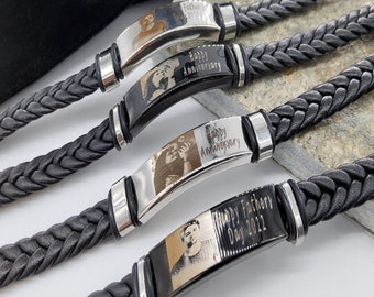 custom bracelet photo image personalised Engraved Men Bracelet - Gift for Boyfriend, Husband, Brother, Father, Uncle, Godfather, Son -Men