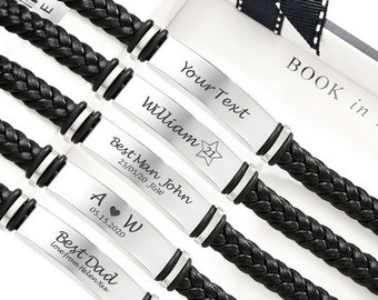 CUSTOM personalised Engraved Men Bracelet - Gift for Boyfriend, Husband, Brother, Father, Uncle, Godfather, Son -Men Bracelet Grey Bracelet