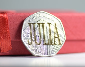 Engraved 50 Pence Coin: Personalized UK Keepsake Gift christmas gift