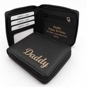 Cartera con cremallera personalizada como regalo para el día del padre Cartera de cuero de primera calidad para hombre / Regalo para él / Aniversario Padrinos de boda, Cumpleaños, Regalo para papá