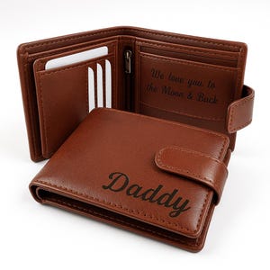 Cartera de cuero personalizada para él, regalo para el Día del Padre, billetera marrón para hombre, billetera genuina con bloqueo RFID, tarjetero, regalo grabado para papá.