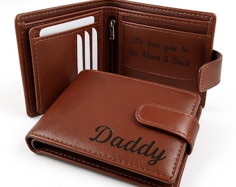 Cartera de cuero personalizada para él, regalo para el Día del Padre, billetera marrón para hombre, billetera genuina con bloqueo RFID, tarjetero, regalo grabado para papá.