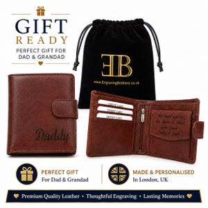 Personalisierte Herren Leder Brieftasche mit Gravur Vatertagsgeschenk für Papa Opa