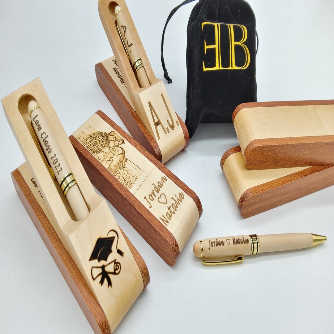 Personalized Engraved Wood Pen Box Gift Set: Graduation Anniversary ...