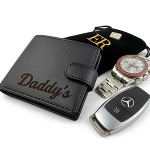 Carteira preta masculina Presente de dia dos pais Carteira masculina de couro de qualidade personalizada | Presente para ele | Aniversário, Padrinhos, Aniversário, Presente para o pai