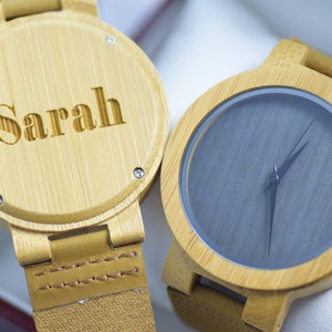 Sarah watch mens womens Engraved Wooden Personalised Wood Box Leather gift birthday fathers day engraved box personalised for him