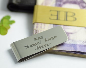 Money Clip mens gold silver Engraved Steel Personalised Cash coin holder gift birthday fathers day wallet personalised logo wedding unisex