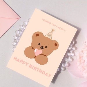 Carte d'anniversaire ours à imprimer, carte d'anniversaire numérique, thème ours mignon
