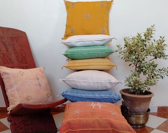 Sabra Cushion Cover, Cactus Silk Cushion, Moroccan Pillowcase, Moroccan Sabra Handmade Silk Custom