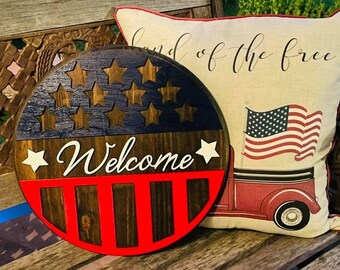 Välkommen - Amerikansk flagga dörrhänge SVG
