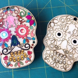 STEM Sugar Skull Craft Ornament Kits - Laser Cut with LEDs -  5 Pack Bundle | Perfect for Classrooms and Parties
