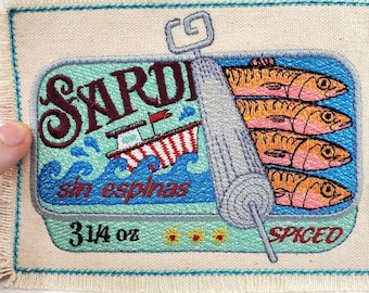 Sardine Can Embroidered Patch Tinned Fish Canvas Patch - Patch for your Jeans - DIY Messenger Bag