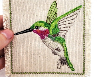 Kolibri Gestickter Aufnäher, Wildlife Canvas Patch, Naturliebhaber Aufnäher, Vogelliebhaber Geschenk