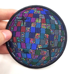 Dark Disco Ball Embroidered Patch Midnight at the Disco Backpack Patch messenger bag patch glitter Disco ball patch  Made in the US