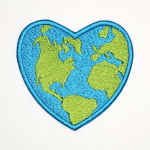 Herzförmige Weltkarte Bügelbild Aufnäher - Patch für Jeans oder Jacke - Love the Earth