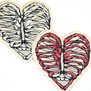 Rib Heart Skeleton Heart Embroidered Patch Canvas Patch Choose Red or White