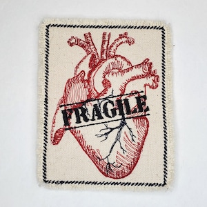 Fragile Anatomical Heart Embroidered Patch Canvas Patch