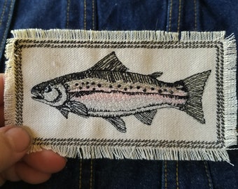 Rainbow Trout Embroidered Patch Canvas Patch - Wildlife patch - fishing embroidery patch
