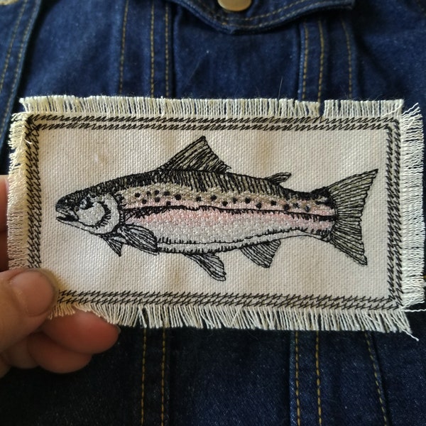 Rainbow Trout Embroidered Patch Canvas Patch - Wildlife patch - fishing embroidery patch