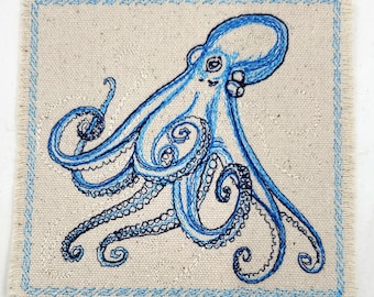 Octopus Embroidered Patch - Back Patch - Backpack Patch Embroidery - Sea life Ocean lover gift