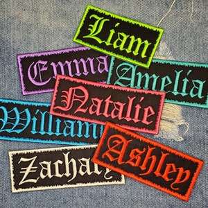 Custom Name Patch Embroidered Personalized Iron On Name Tag - Old English Gothic Style Lettering - name iron on patch - uniform name patch