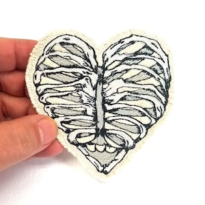 Rib Heart Skeleton Heart Embroidered Patch Canvas Patch Choose Red or White