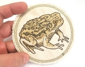 Toppa ricamata in tela con motivo a rospo, colore: Rospo