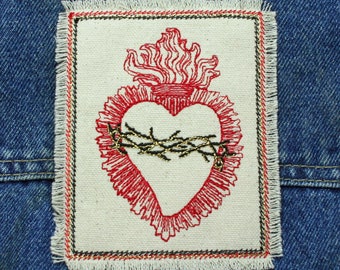 Sacred Heart with GOLD Embroidered Patch Canvas Patch