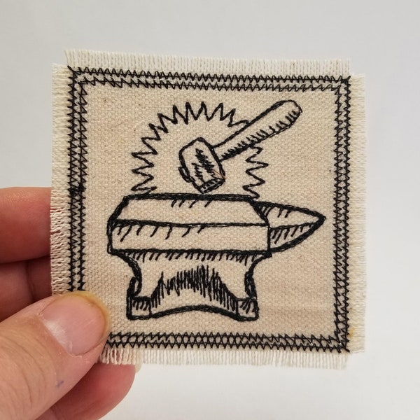 Forge Hammer Embroidered Patch Canvas Patch