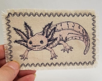 Axolotl Embroidered Patch Canvas Patch - Pink  Leucistic - Patch Jacket