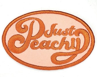 Just Peachy Iron On Patch - Embroidered Patch - Backpack Patch Embroidery - Upcycle - 70's Retro