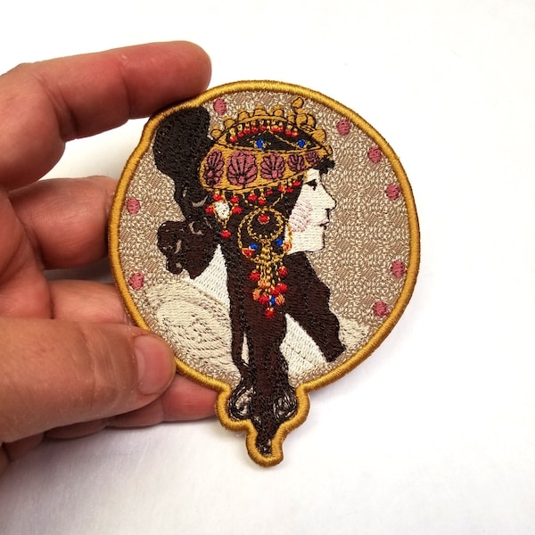 Mucha Gypsy Embroidered Patch - Back Patch - Backpack Patch Embroidery - Upcycle - Iron on Patch - Alphonse Mucha