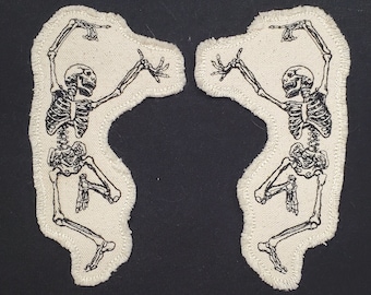 Dancing Skeleton Embroidered Patch Canvas Patch - Hole in my Jeans Patch